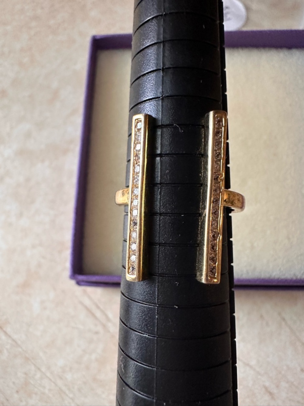 14 karat gold, electro plate Women’s Gold Bar Crystal Accent Women's Ring - Gold - Picture 9 of 10